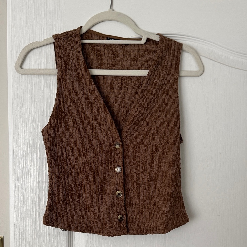 Zara Brown Textured Sleeveless Top